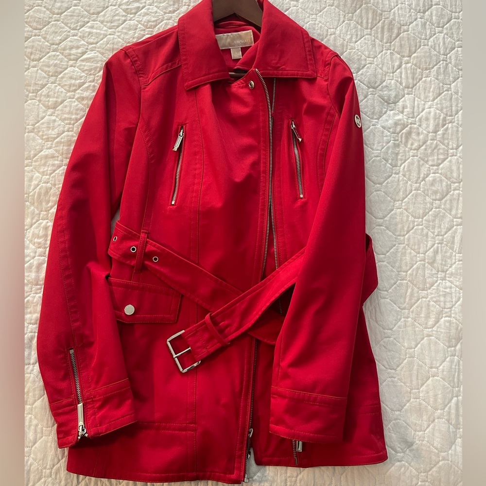 Red Michael Korn trench coat
